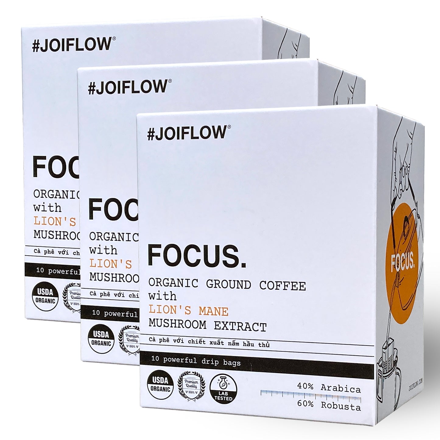 Organic Lion's Mane Coffee Trio: 3 Boxes, 30 Drip Bags